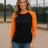 Adult 3/4 Sleeve Raglan Baseball Tee | 35+ Colors - Black/Orange