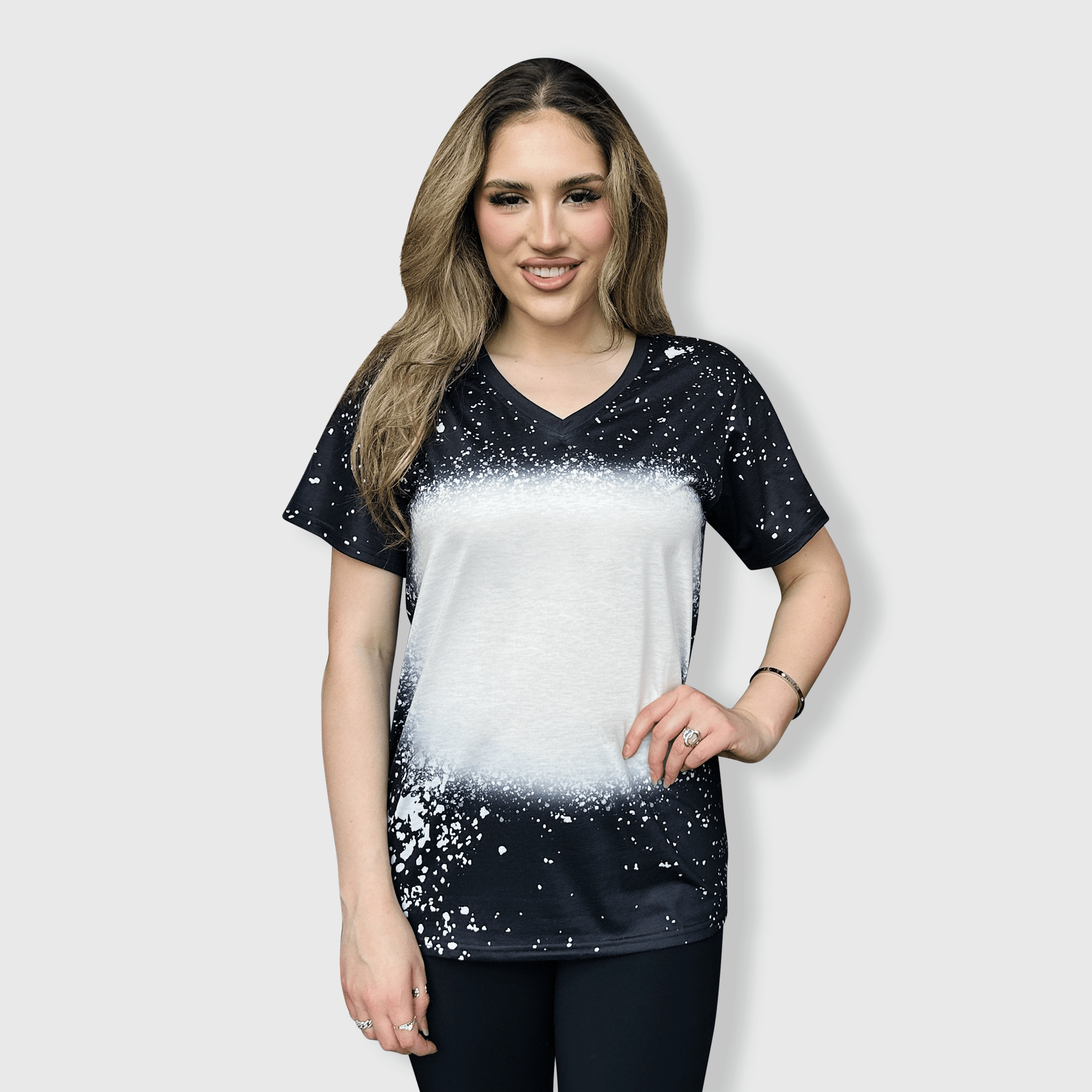 ILTEX Apparel Adult Clothing Black / Small V-Neck FAUX Bleached Tees