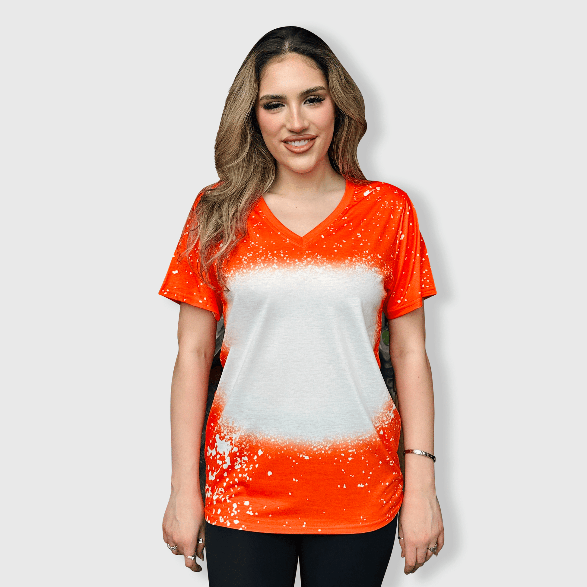 ILTEX Apparel Adult Clothing Bright Orange / Small V-Neck FAUX Bleached Tees