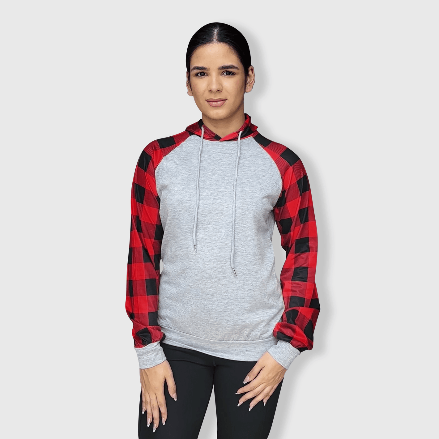 ILTEX Apparel Adult Clothing Buffalo Plaid Plain Raglan Hoodie