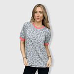 ILTEX Apparel Adult Clothing Cheetah Gray Coral Short Sleeve Top
