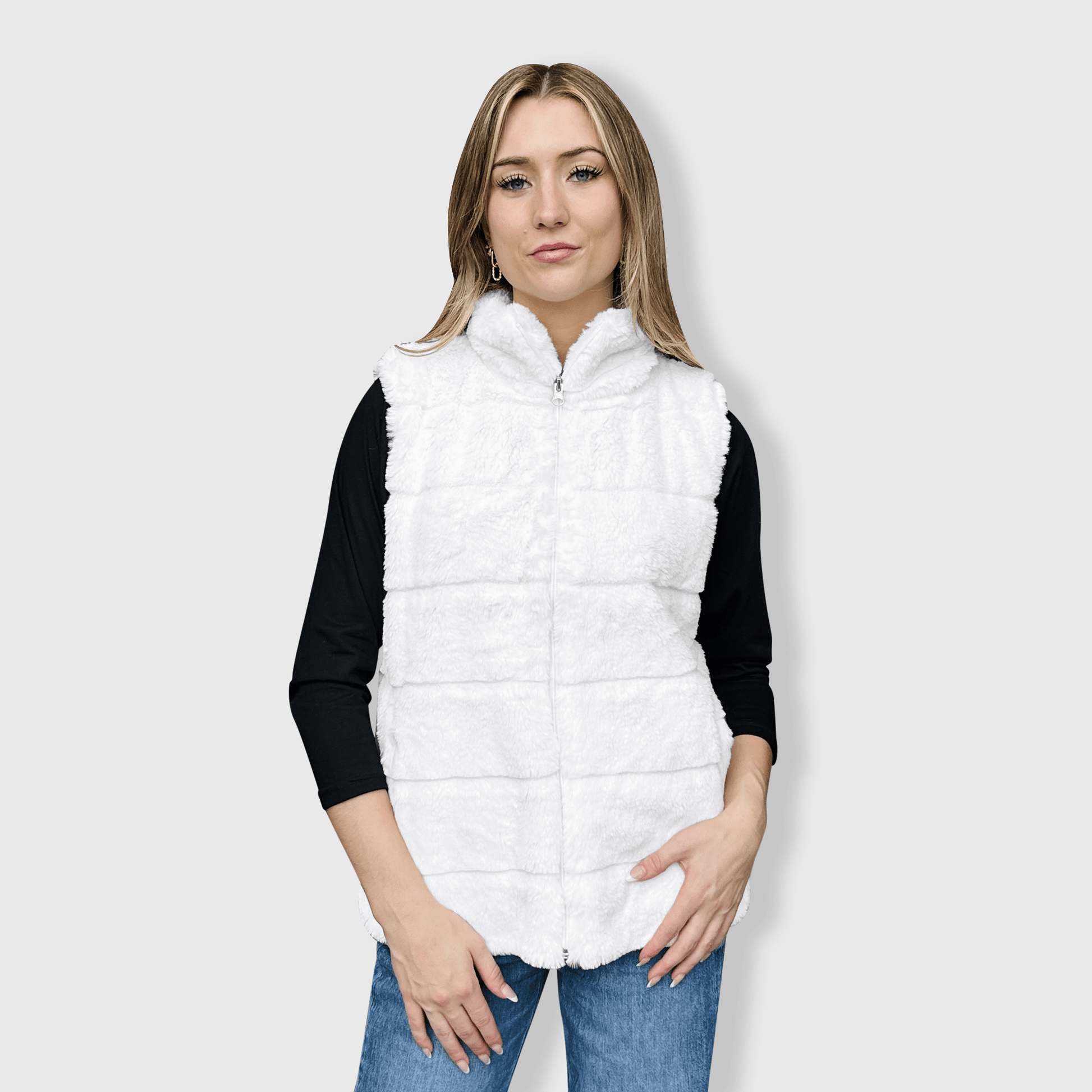 ILTEX Apparel Adult Clothing Fluffy White Sherpa Vest Women