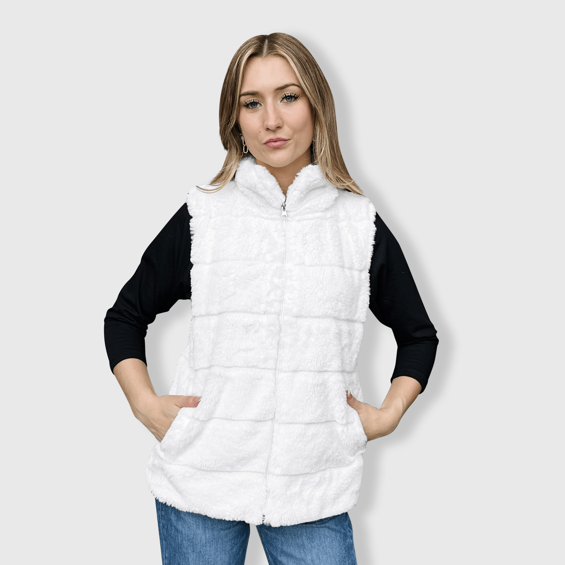 ILTEX Apparel Adult Clothing Fluffy White Sherpa Vest Women