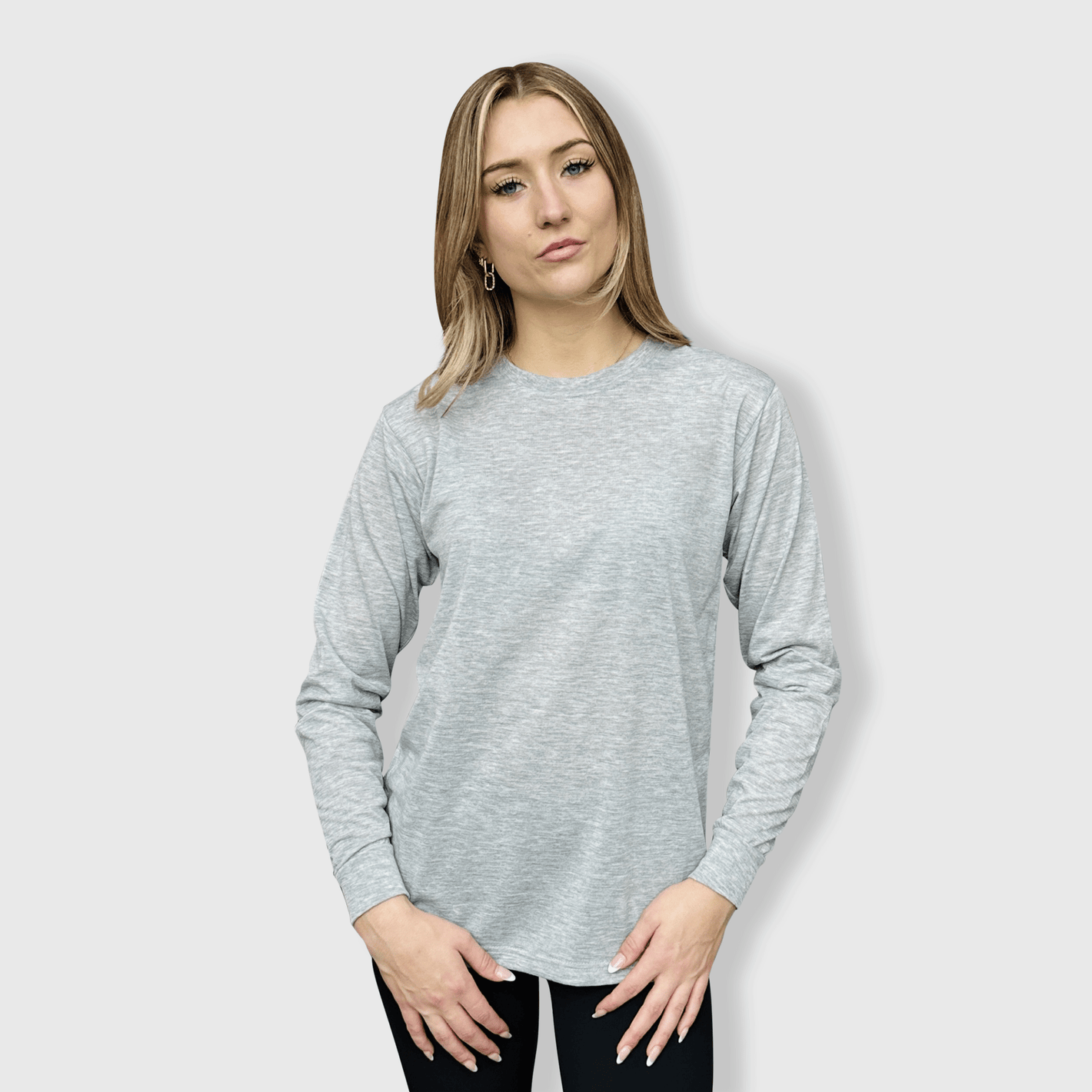 ILTEX Apparel Adult Clothing Polyester Gray Cotton-Feel Long Sleeve Tee