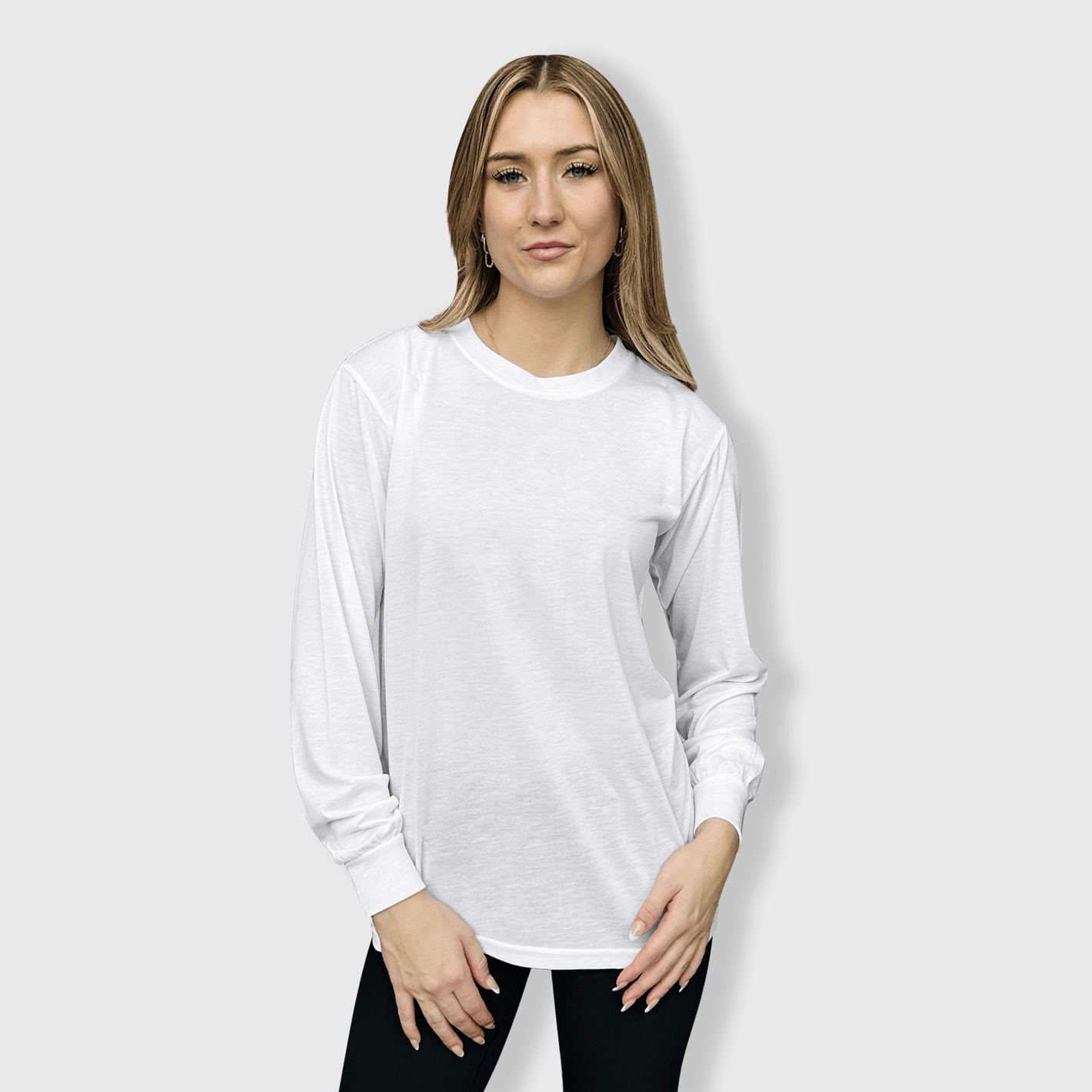 ILTEX Apparel Adult Clothing Polyester White Cotton-Feel Long Sleeve Tee
