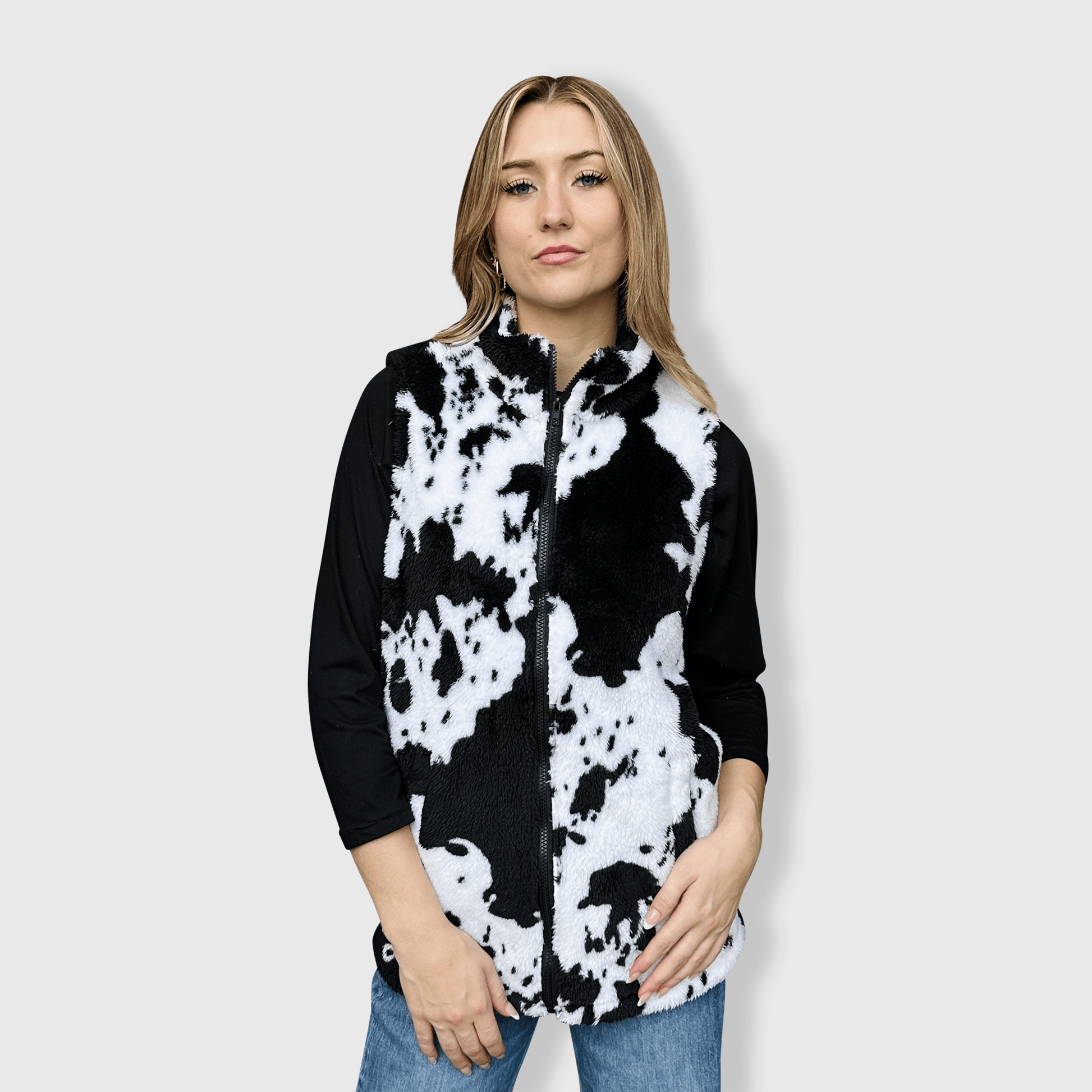 ILTEX Apparel Adult Clothing Sherpa Black Cow Vest Women