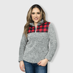 ILTEX Apparel Adult Clothing Sherpa Gray Plaid Pullover Women