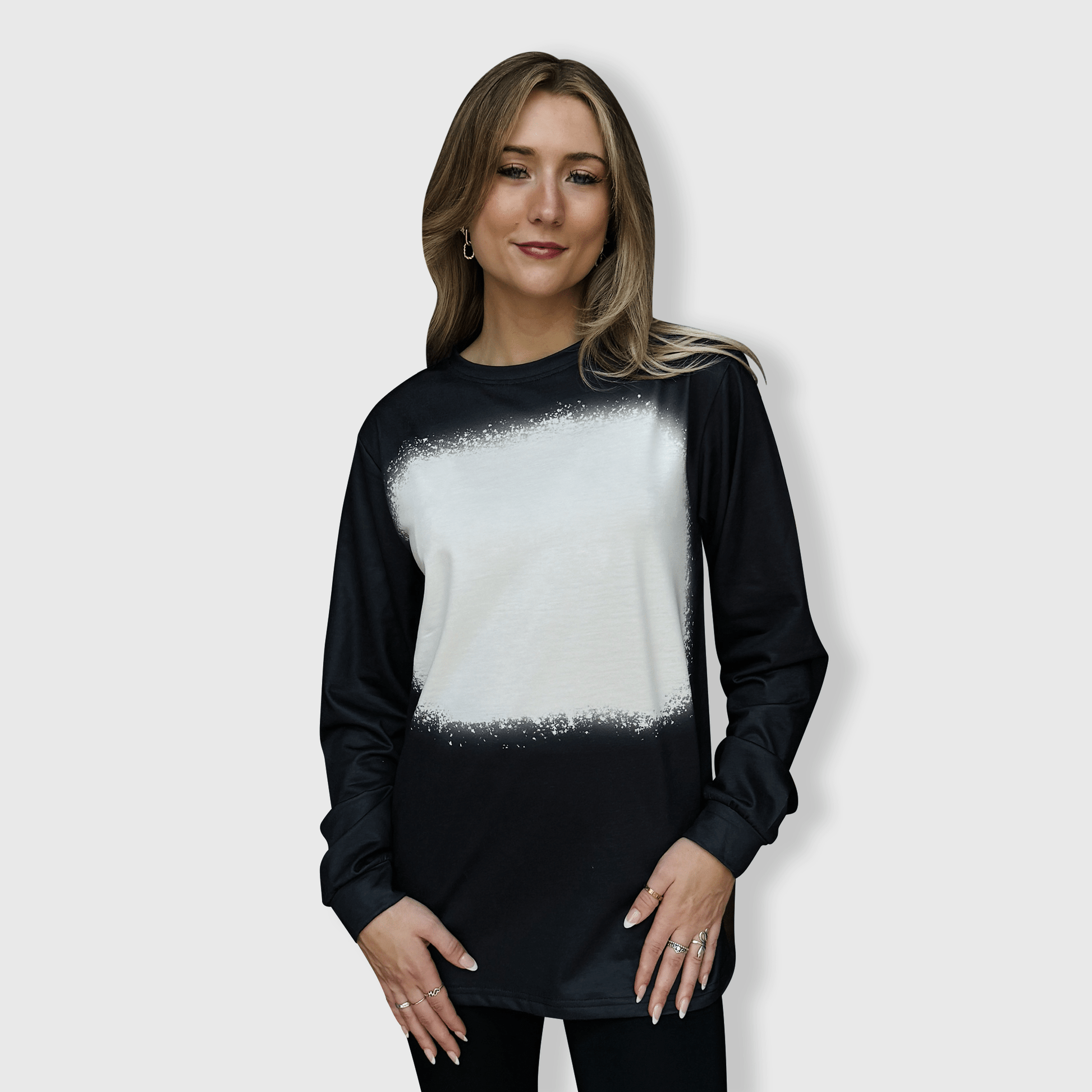 ILTEX Apparel Black / Small Faux Bleached Crewneck Long Sleeve Top