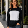 Faux Bleached Crewneck Long Sleeve Top - Black