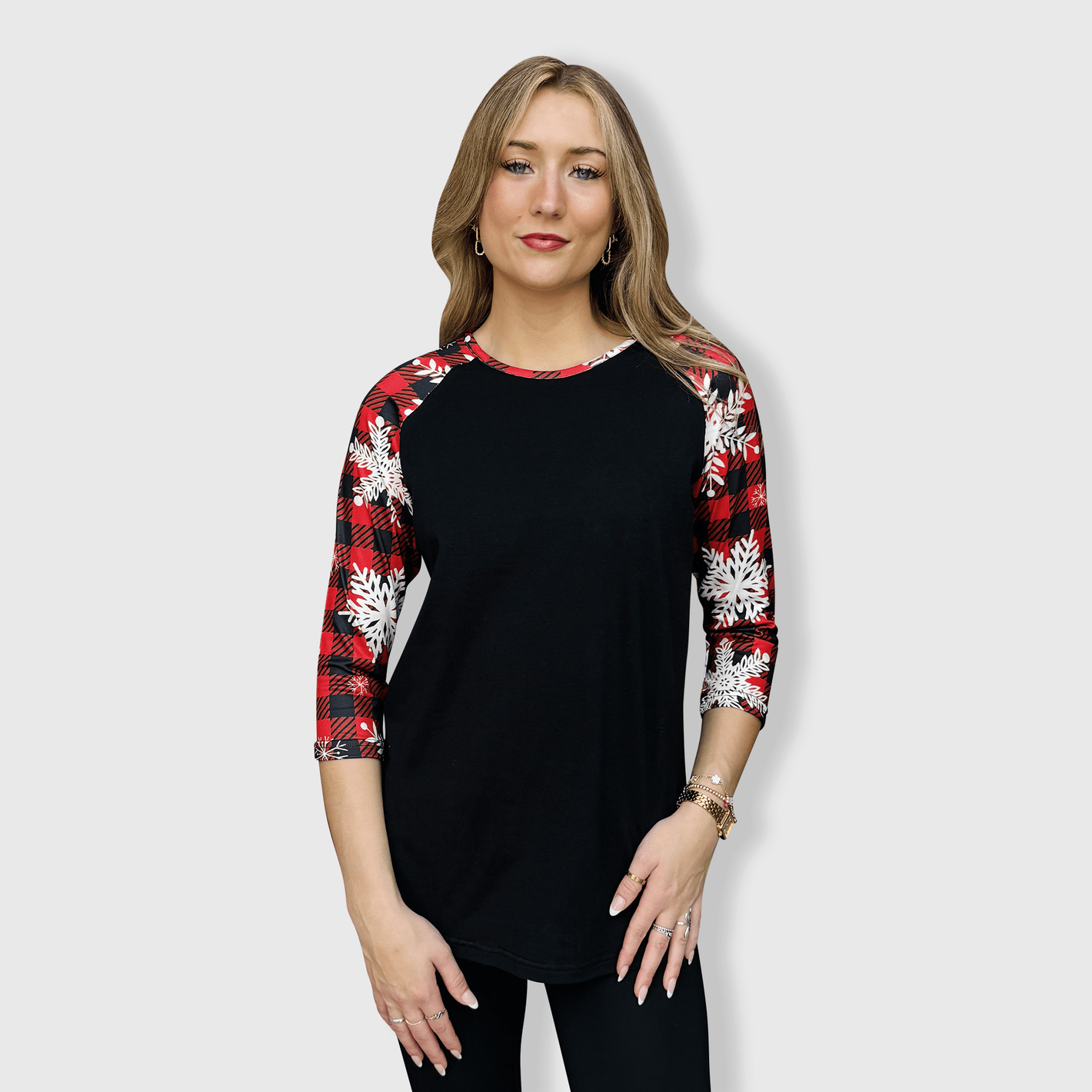ILTEX Apparel Buffalo Black Red Plaid Snowflakes Top