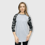 ILTEX Apparel Camouflage Raglan Camouflage Gray Black Camo Top