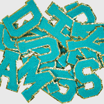 ILTEX Apparel Chenille Patches CP1093 - Turquoise with Gold Chenille Letters