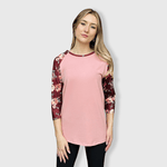 ILTEX Apparel Floral Pink Burgundy Top