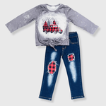 ILTEX Apparel Kids Clothing Buffalo Plaid Bleached Christmas Truck Pant Outfit