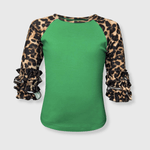 ILTEX Apparel Kids Clothing Cheetah Print Green Ruffle Raglan Kids