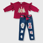 ILTEX Apparel Kids Clothing Christmas Tree Burgundy Pant Outfit