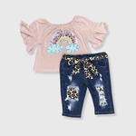 ILTEX Apparel Kids Clothing Cloud Rainbow Denim Cheetah Capri Outfit Kids
