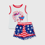 ILTEX Apparel Kids Clothing Fourth of July Unicorn Pom Pom Outfit