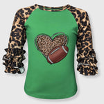 ILTEX Apparel Kids Clothing Leopard Heart Football Ruffle Sleeve Tee