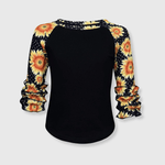 ILTEX Apparel Kids Clothing Sunflower Polka Dot Black Ruffle Raglan Kids