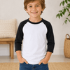 Kids 3/4 Sleeve Raglan Baseball T-Shirt – 25+ Colors - White/Black