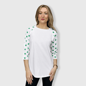 ILTEX Apparel Printed Raglans St. Patricks White Shamrock Top
