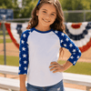Star Sleeve Raglan Youth - White/Royal Blue Star