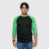 Adult 3/4 Sleeve Raglan Baseball T-Shirt - 35+ Colors - Black/Kelly Green
