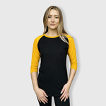 ILTEX Apparel Raglan Black/Old Gold / Small Adult Plain Raglan 3/4 T-Shirt - Black Body
