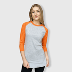 ILTEX Apparel Raglan Gray/Orange / Small Adult Plain Raglan 3/4 T-Shirt - Gray Body