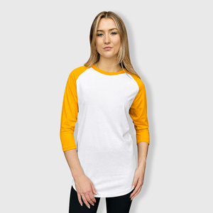 ILTEX Apparel Raglan White/Gold / Small Adult Plain Raglan 3/4 T-Shirt - White Body