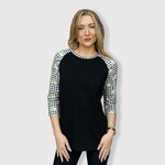 ILTEX Apparel St. Patrick's Plaid Clover Black Top