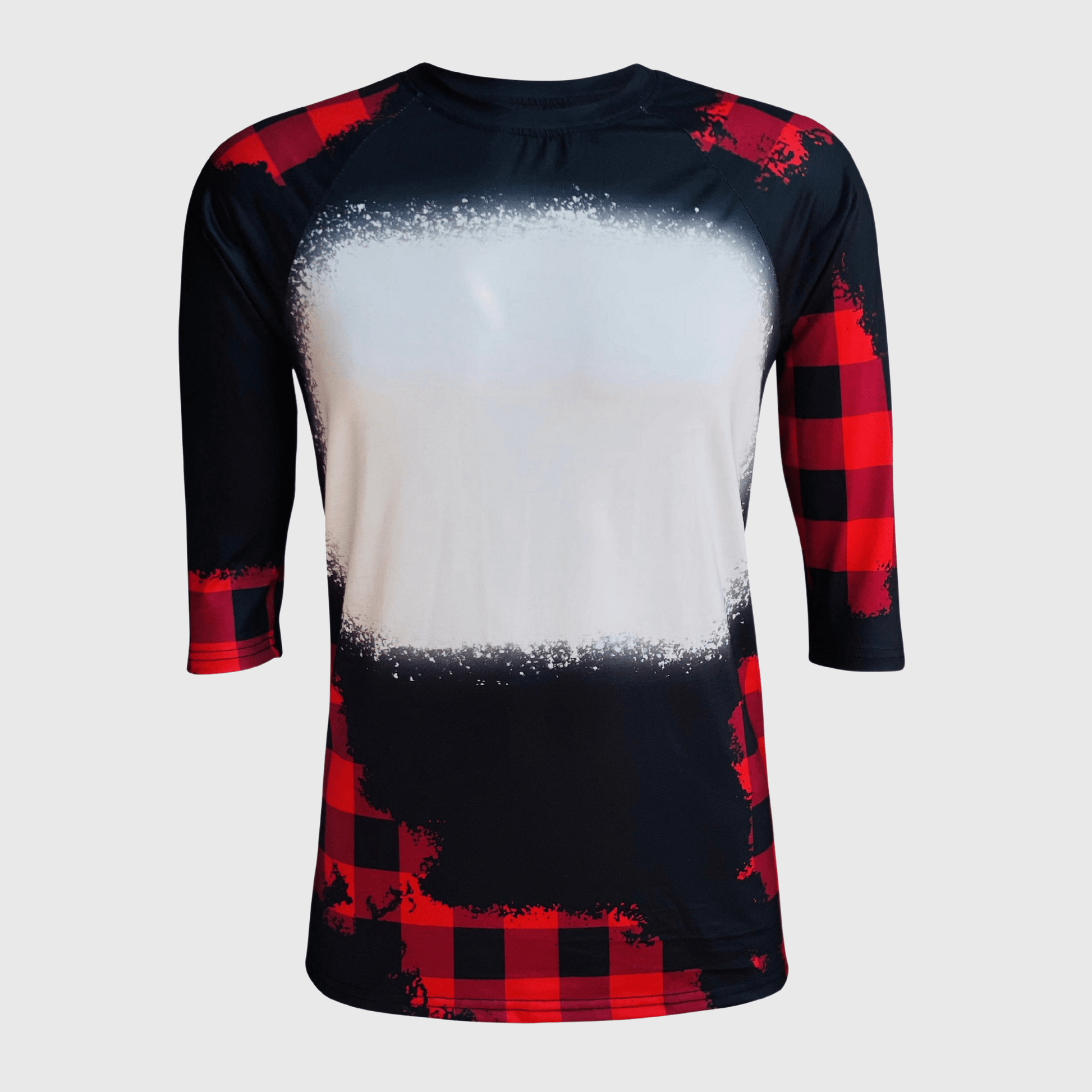 ILTEX Apparel Women's Clothing Buffalo Plaid Black Red Raglan Blank Faux Bleached Top