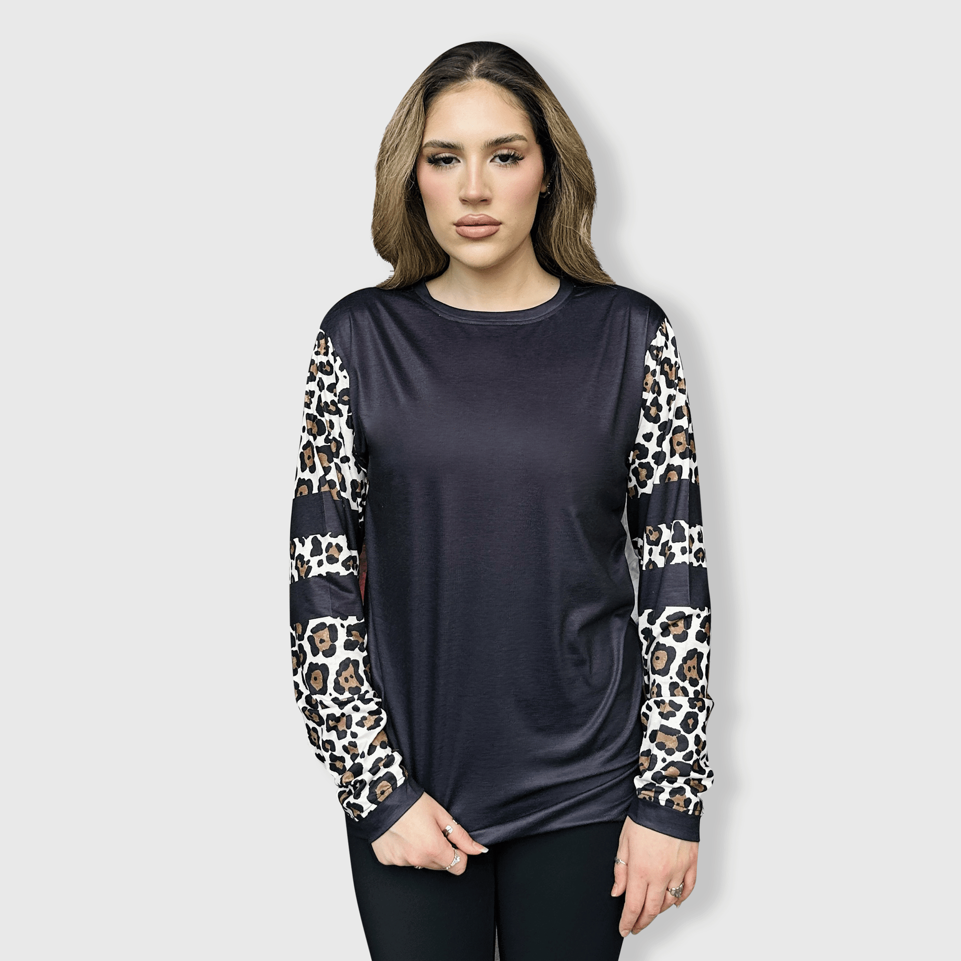 ILTEX Apparel Women's Clothing Cheetah Black Spliced Long Sleeve Top