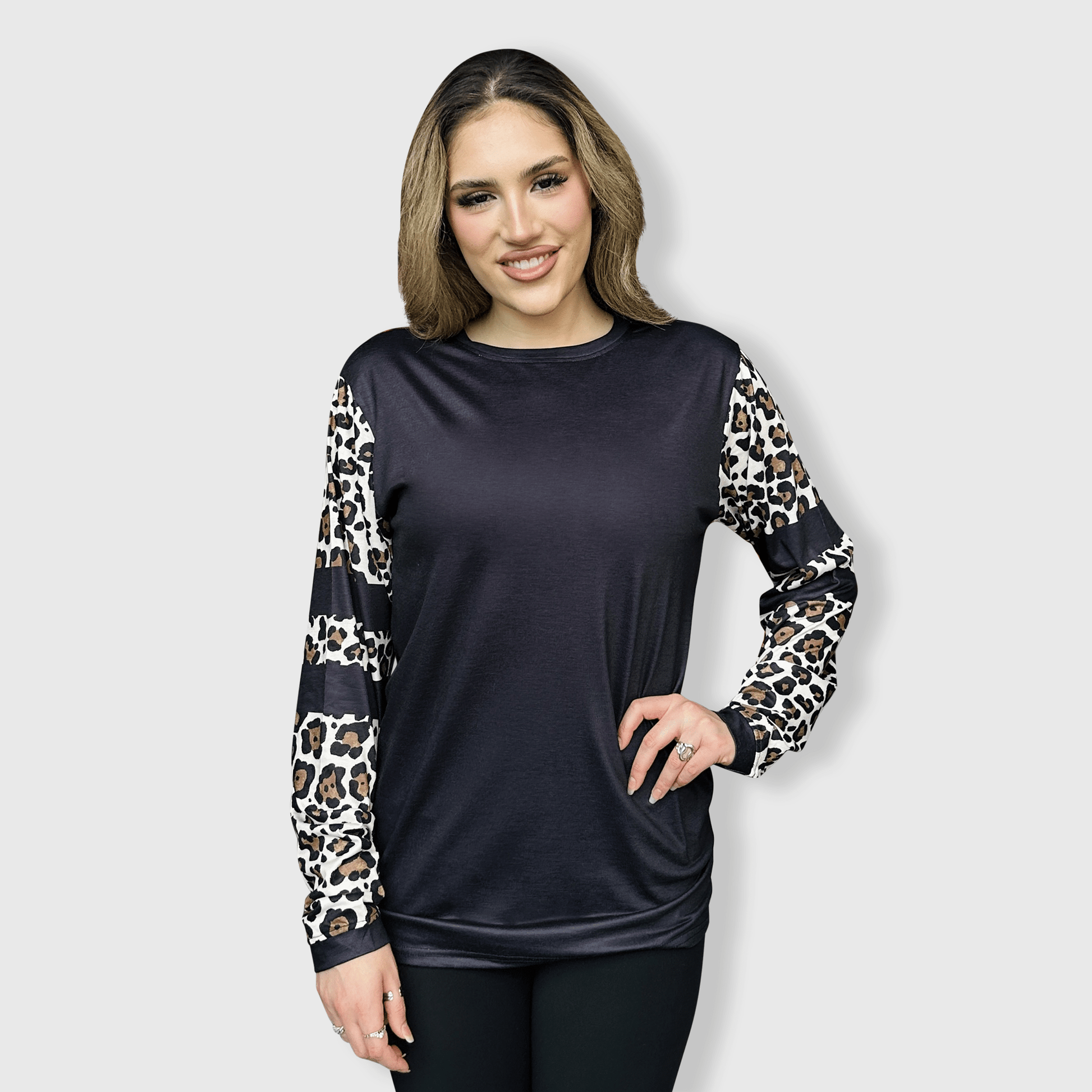 ILTEX Apparel Women's Clothing Cheetah Black Spliced Long Sleeve Top