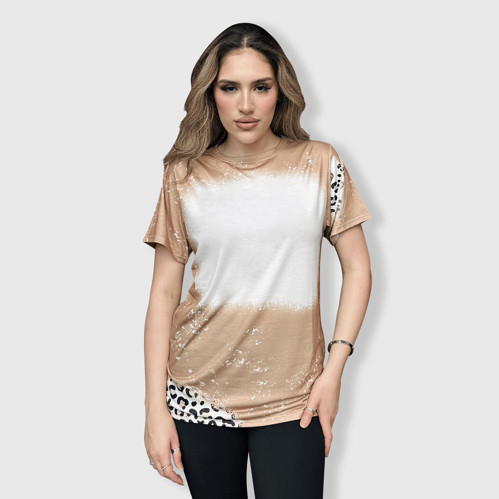 ILTEX Apparel Women's Clothing Cheetah Cream Blank Faux Bleached Top