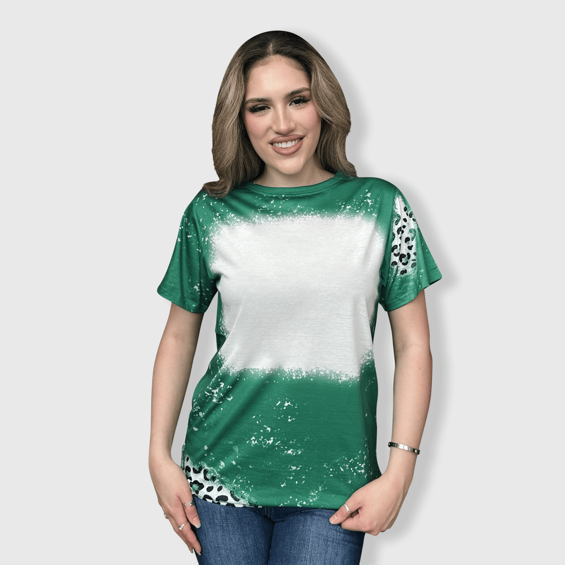 ILTEX Apparel Women's Clothing Cheetah Green Blank Faux Bleached Top