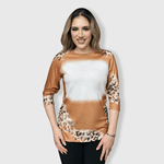 ILTEX Apparel Women's Clothing Cheetah Light Brown Raglan Blank Faux Bleached Top