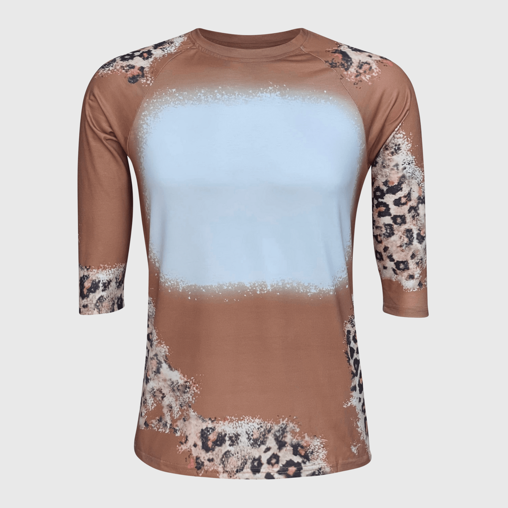 ILTEX Apparel Women's Clothing Cheetah Light Brown Raglan Blank Faux Bleached Top