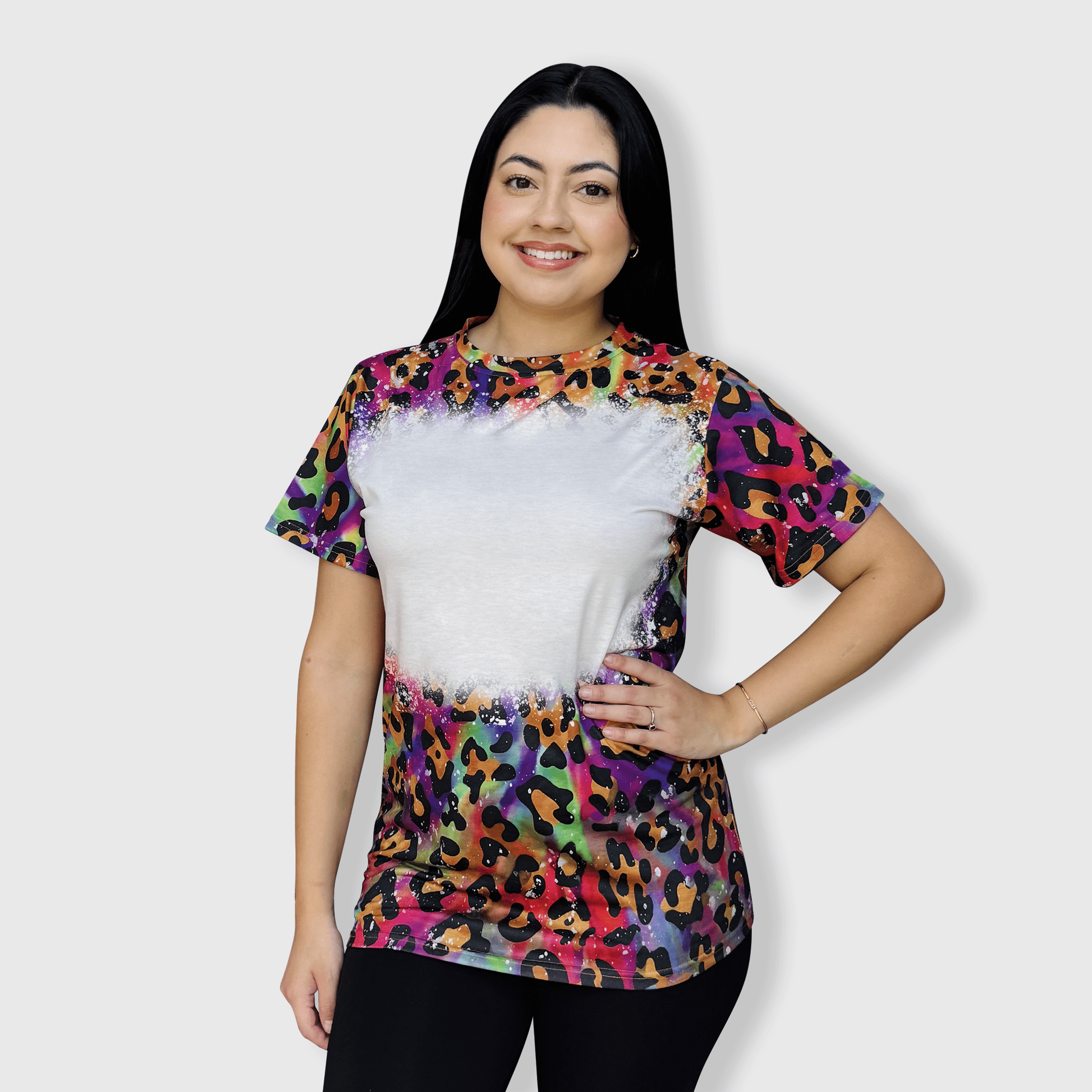 ILTEX Apparel Women's Clothing Cheetah Multi Blank Faux Bleached Top