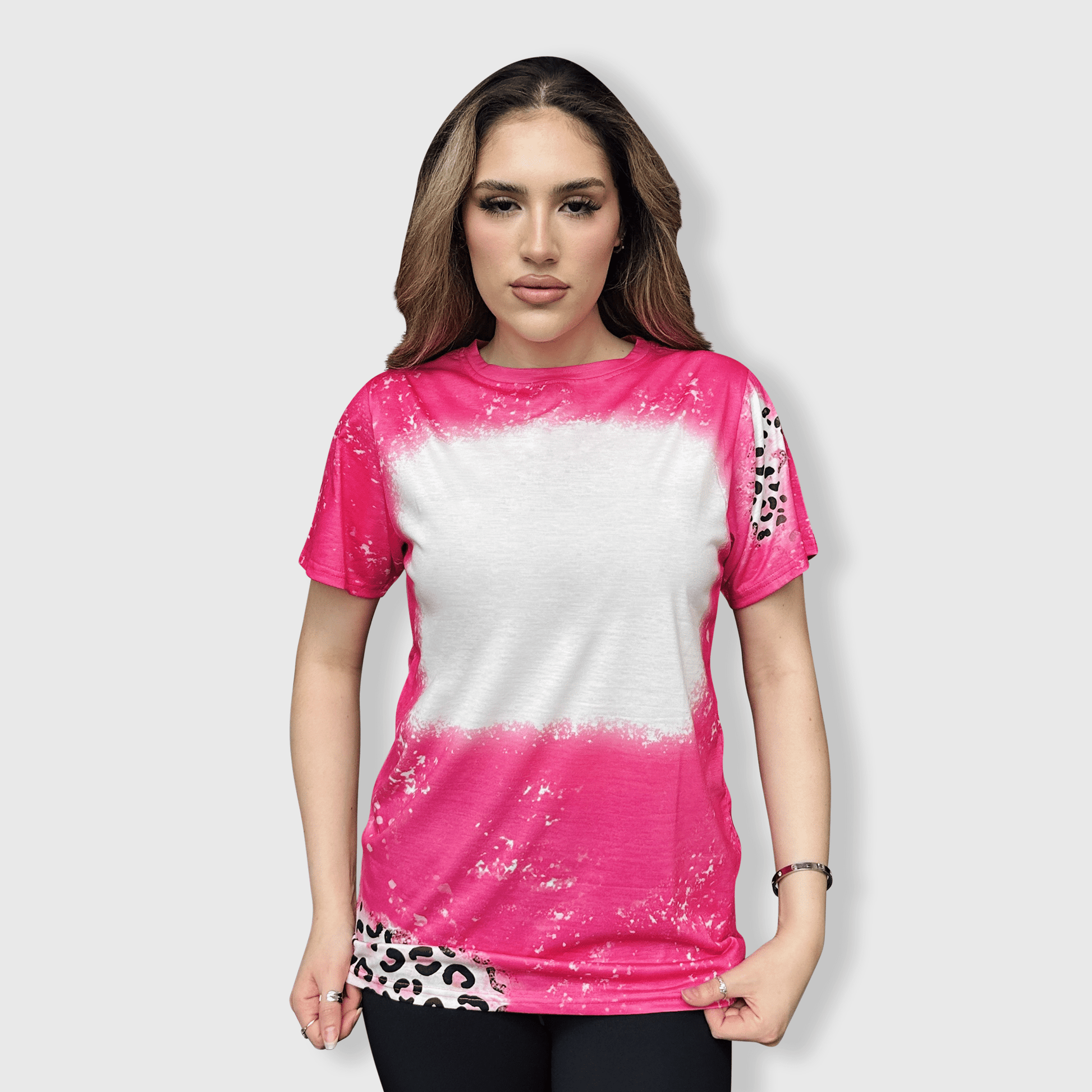 ILTEX Apparel Women's Clothing Cheetah Pink Blank Faux Bleached Top