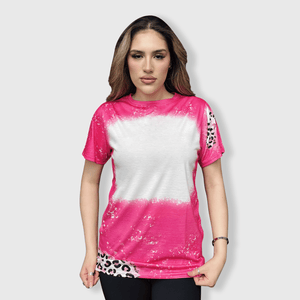 ILTEX Apparel Women's Clothing Cheetah Pink Blank Faux Bleached Top
