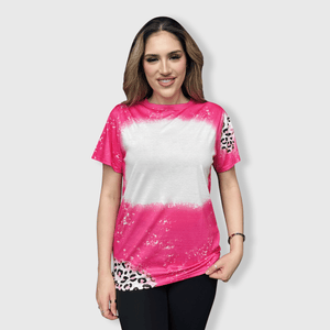 ILTEX Apparel Women's Clothing Cheetah Pink Blank Faux Bleached Top