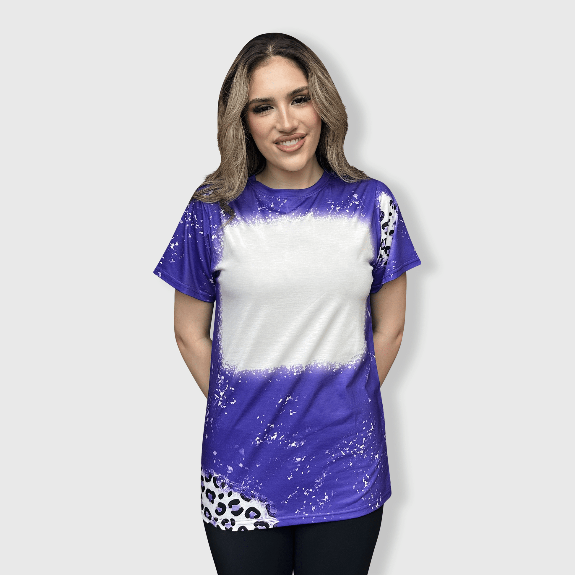 ILTEX Apparel Women's Clothing Cheetah Purple Blank Faux Bleached Top