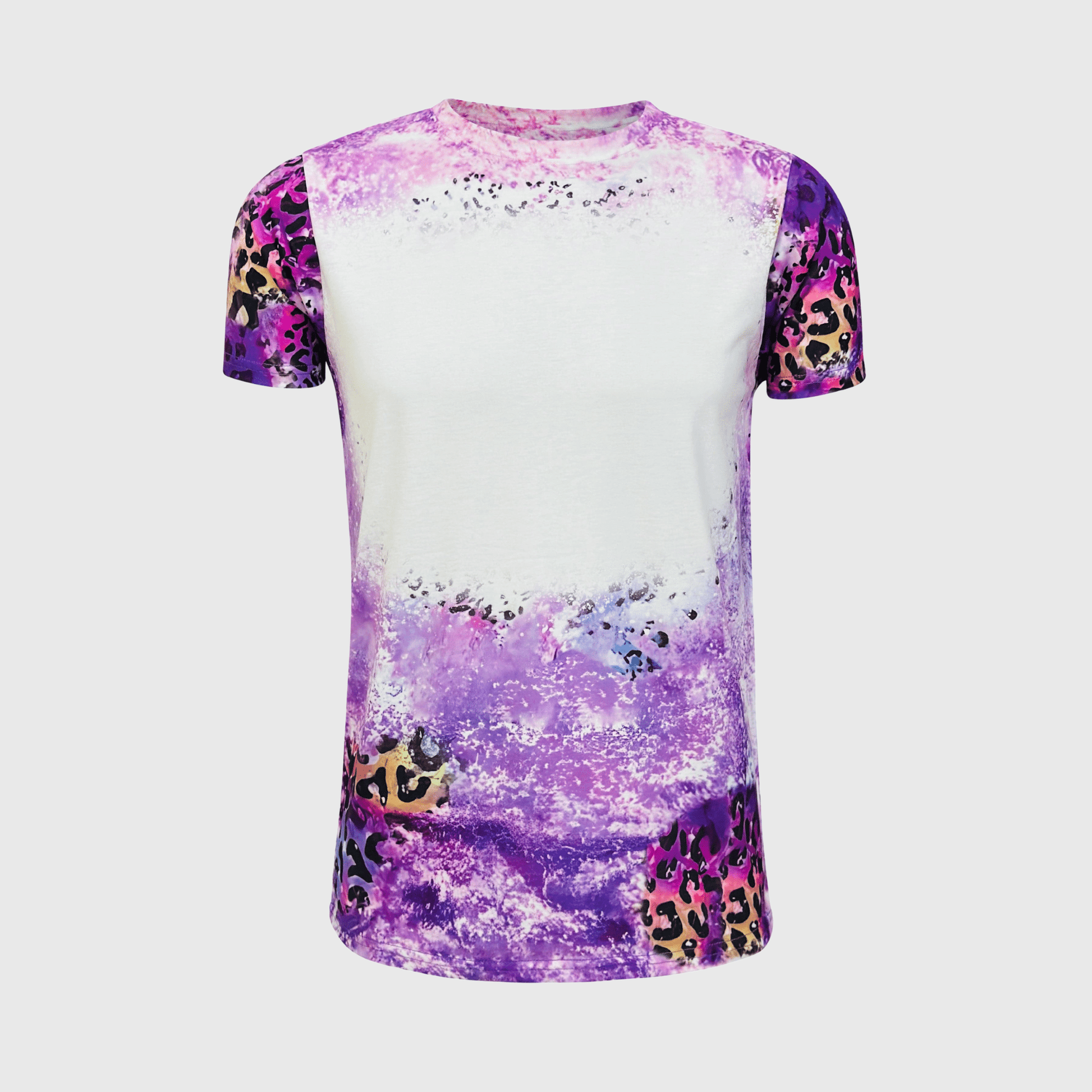 ILTEX Apparel Women's Clothing Cheetah Purple Shaded Splatter Blank Faux Bleached Top