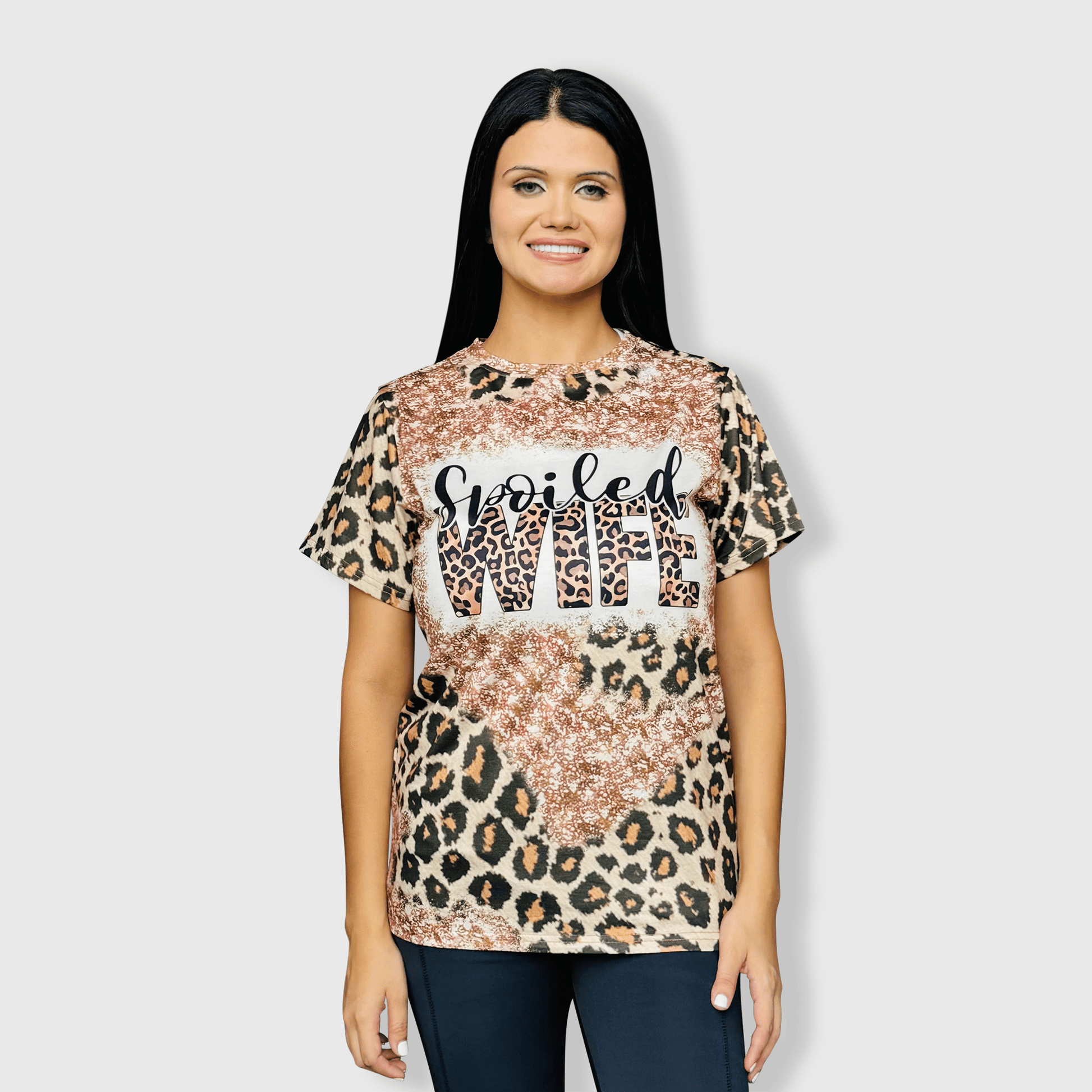 ILTEX Apparel Women's Clothing Cheetah 'Spoiled Wife' Faux Bleached Top