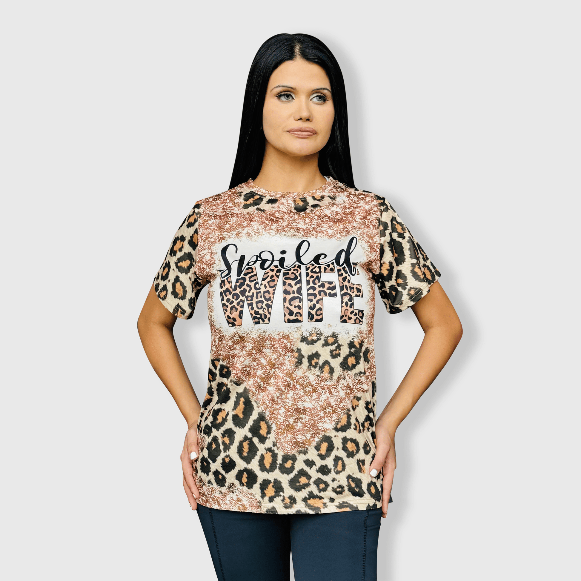 ILTEX Apparel Women's Clothing Cheetah 'Spoiled Wife' Faux Bleached Top