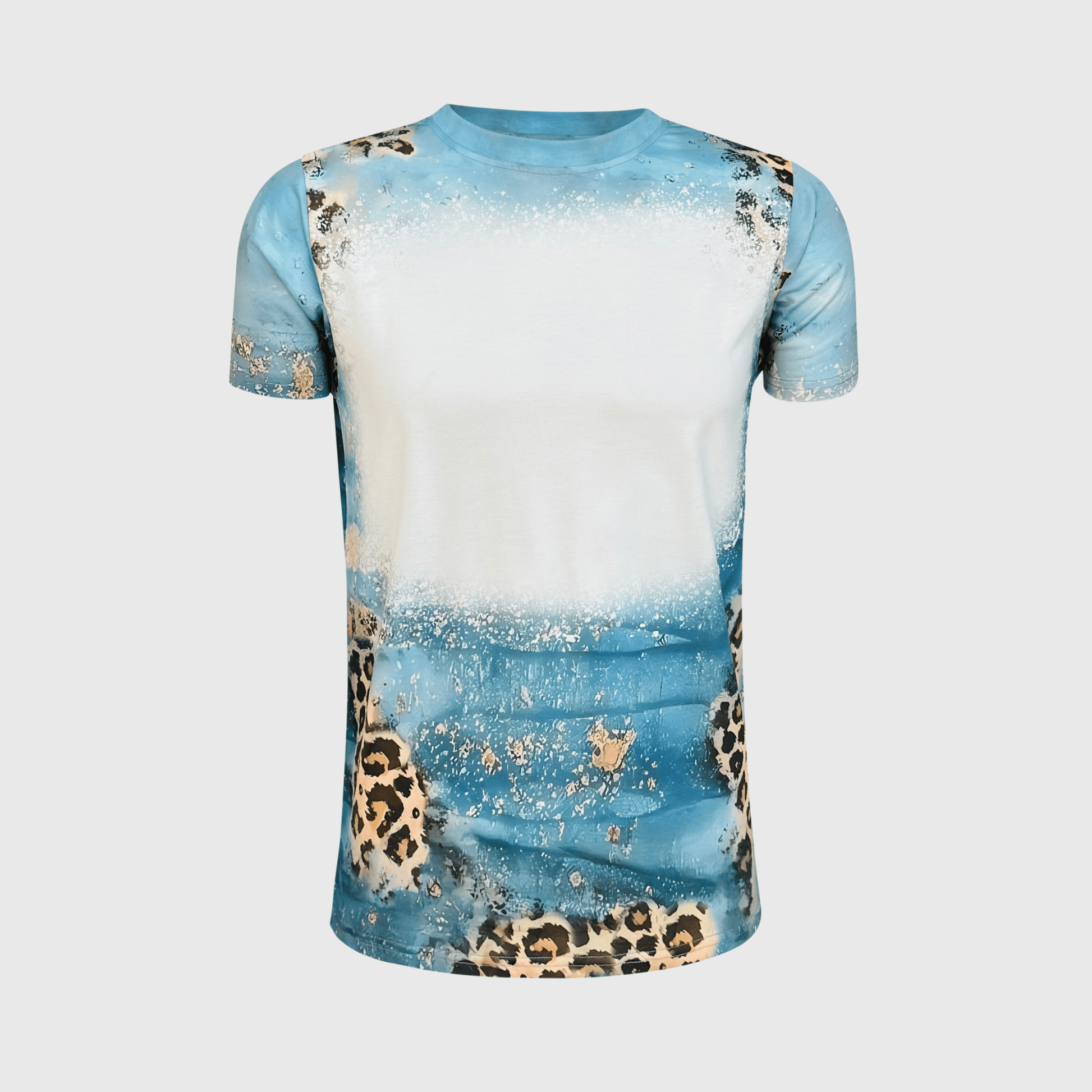 ILTEX Apparel Women's Clothing Cheetah Tiffany Blue Shaded Blank Faux Bleached Top