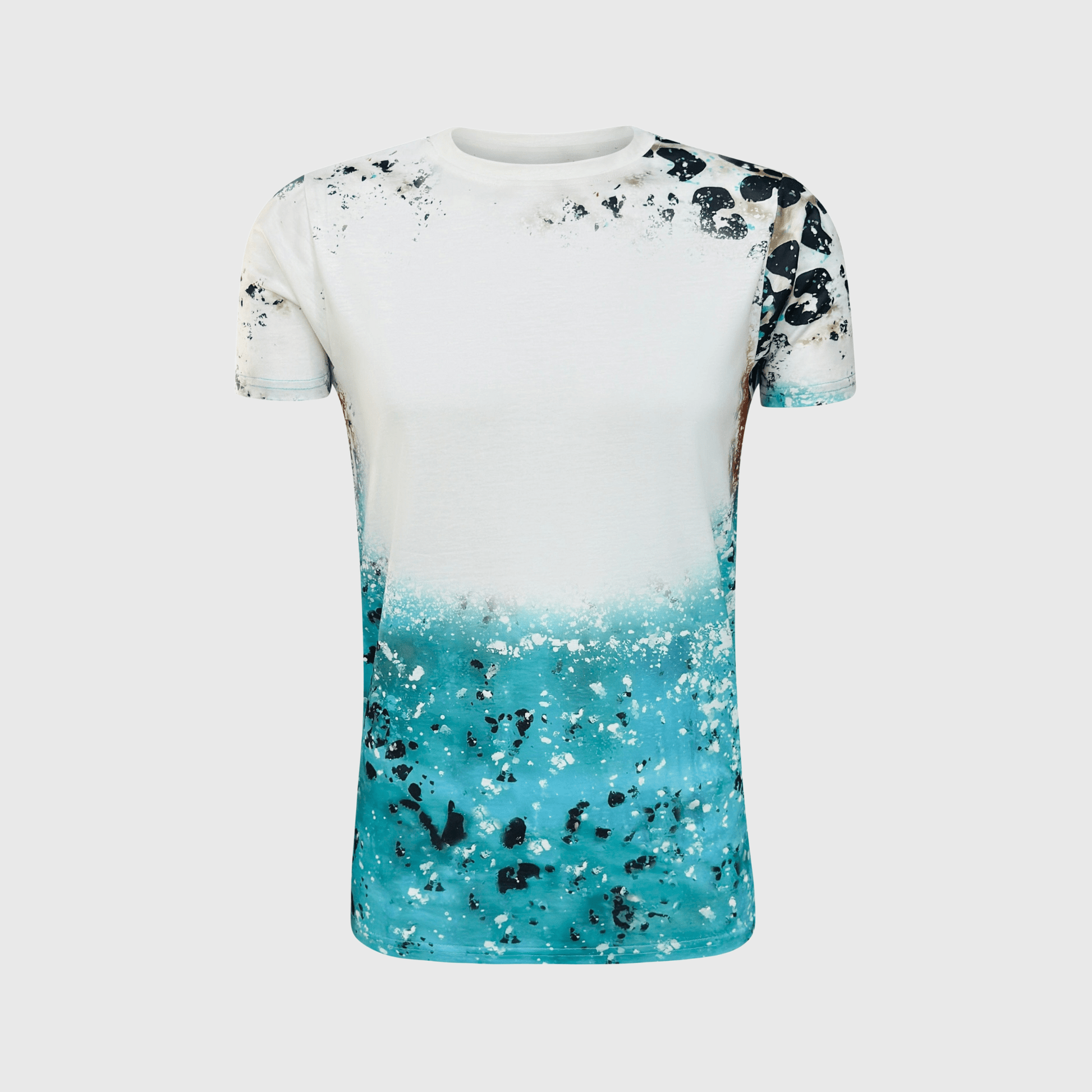 ILTEX Apparel Women's Clothing Cheetah Turquoise White Shaded Blank Faux Bleached Top