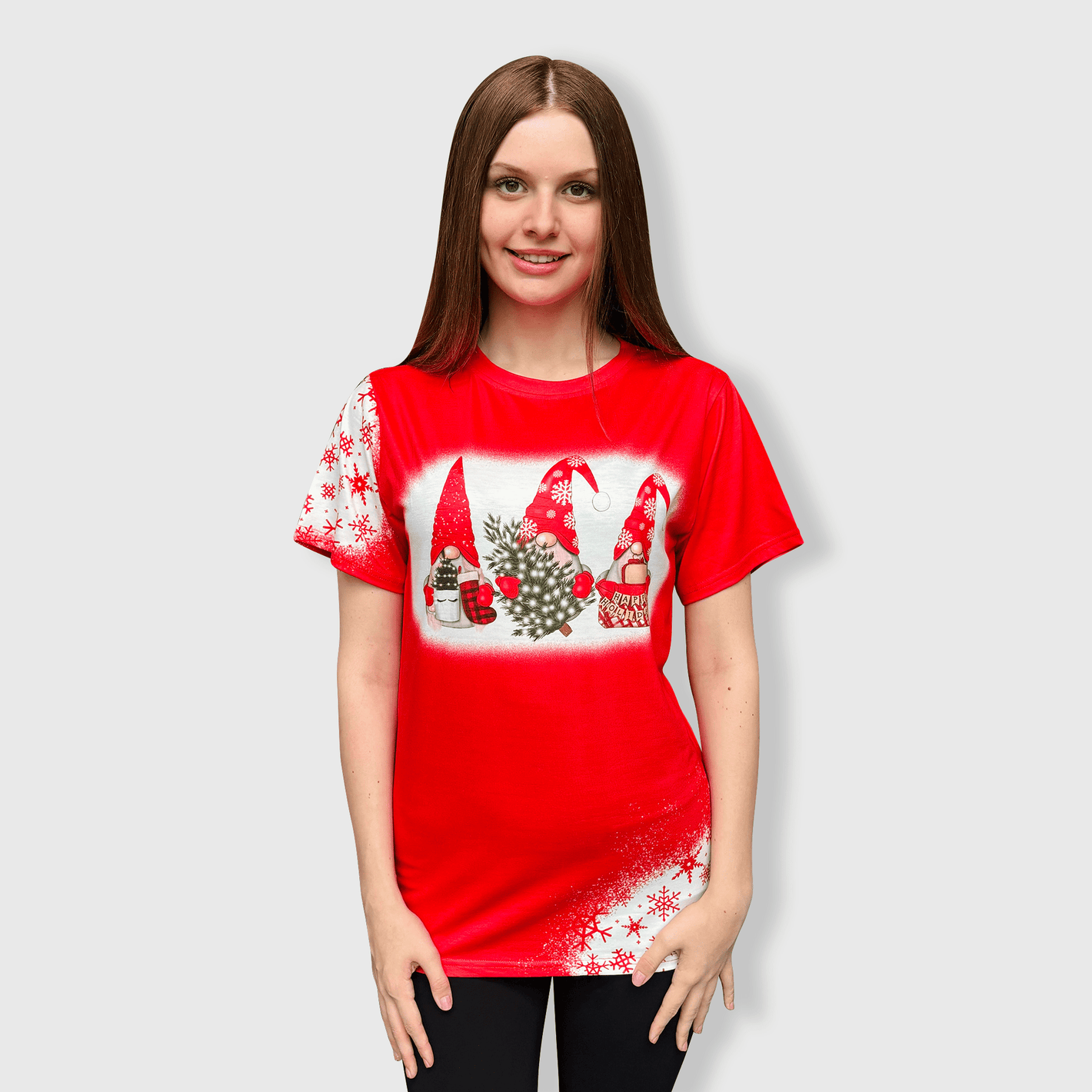 ILTEX Apparel Women's Clothing Christmas Gnomes Red Short Sleeve Top